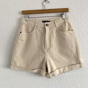 Women's‎ Nasty Gal Organic Denim Roll Hem high waist Shorts Color: Beige Sz 8